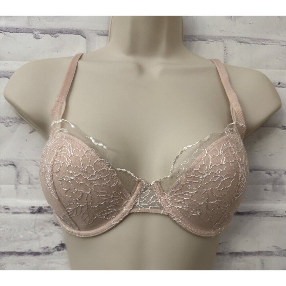 Natori Bra Size 32D Ethereal Bra Cameo Rose Warm‎ White Demi Cup 722167 Sexy